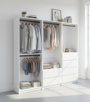 English Elm Prosper Freestanding White Wood Walk-In Closet System with Oak Finish, Modular Durable Storage Design B040S00138