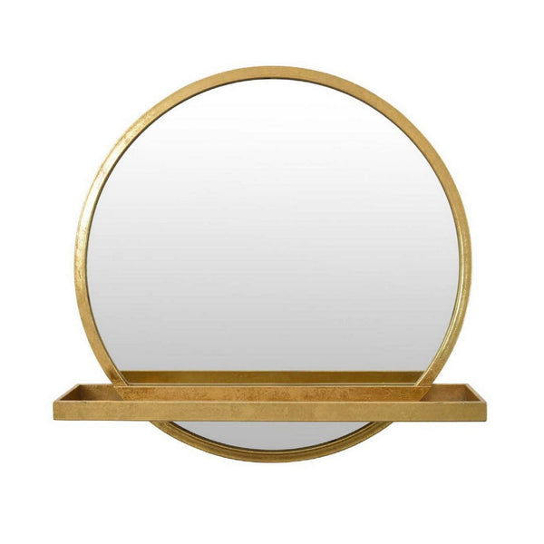 English Elm Feno Round Wall Mirror with Shelf Gold Metal Frame Entryway Vanity Accent Piece B056P416953