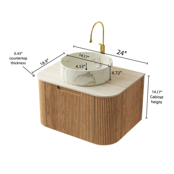 English Elm Dina Floating Bathroom Vanity with Sintered Stone Top and Crystal Glass Basin Beige,Natural Wood,White W2615S00507
