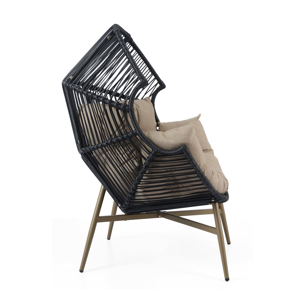 English Elm Christopher Knight Home® - Cori Black Faux Wicker Egg Chair with Khaki Cushion — Weather-Resistant, Handwoven Comfort Retreat N775P225486B