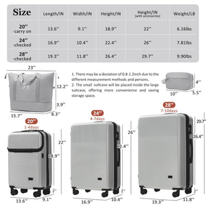 English Elm Luggage 5 Piece Hardside Abs Set with Front Access Carry on and Tsa Spinner Wheels Silver N732P391579D