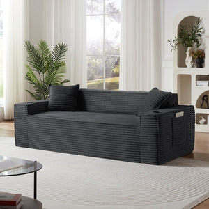 English Elm 3seater Corduroy Cloud Sofa Pocket Spring Cushioned Seat for Apartments and Office Lounges Dark Gray W3396P434761