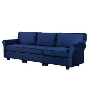 English Elm 94" Corduroy Three Seater Sofa Deep Cushioned Solid Wood Frame Modern Living Room Couch Blue W2715S00009