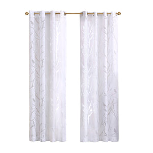 English Elm Grommet Top Sheer Bird Window Curtain Panel – Elegant Burnout Design, Soft Filtering Light, 50X63" B03598100