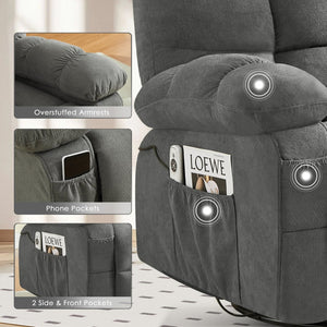 English Elm Massage Swivel Recliner Oversized Chair with Heating Nodes and Usb Port for Living Room Gray W1521P352671