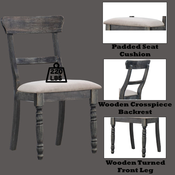 English Elm Leventis Light Brown Linen Side Chairs Set of 2 - Weathered Gray Wood, Padded Foam Seat & Turned Legs B2726P252324