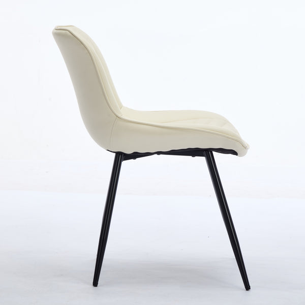 English Elm Dining Curved Back Dining Chair Set of 2 — Ergonomic Upholstered PU with Perforation, Thick Cushion, Floor-Safe Caps Cream W1143P254984