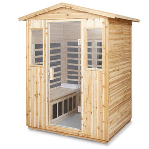English Elm Four-Person Outdoor Far-Infrared Sauna With Bluetooth, Led Lighting & Durable Old Fir Wood Design W1149S00003