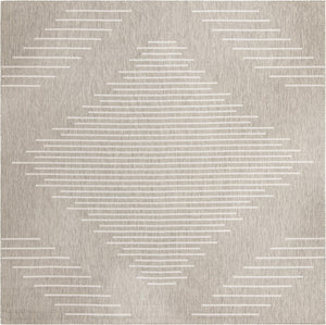 Unique Loom Outdoor Modern Tambor Machine Made Lines Rug Gray, Ivory 13' 0" x 13' 0"