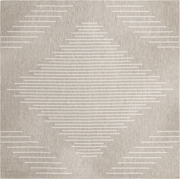 Unique Loom Outdoor Modern Tambor Machine Made Lines Rug Gray, Ivory 13' 0" x 13' 0"