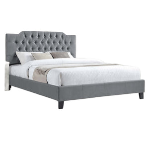 English Elm Gorgeous Arched Tufted Faux Leather Queen Bedframe with Diamond Headboard Trim and Modern Elegance Gray 59 L x 45 W x 6 H B011S02012