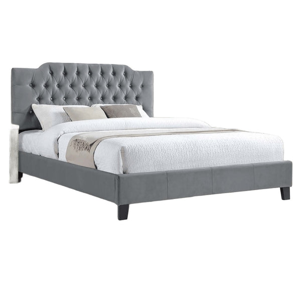 English Elm Gorgeous Arched Tufted Faux Leather Queen Bedframe with Diamond Headboard Trim and Modern Elegance Gray 59 L x 45 W x 6 H B011S02012