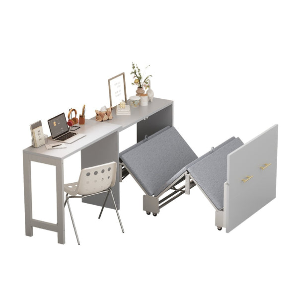 English Elm Twin Size Murphy Cabinet Bed With Adjustable Desk - Space-Saving Gray Chest Dresser For Guests N733P272603E-GIGA