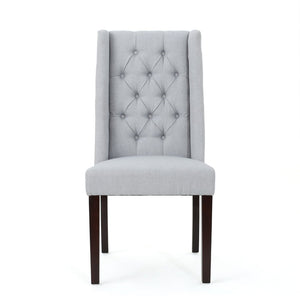 English Elm Dining Chair Set of Two Wingback Button Tufted High Back Birch Leg Upholstered Light Grey 61539.00LGRY