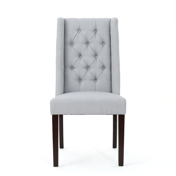 English Elm Dining Chair Set of Two Wingback Button Tufted High Back Birch Leg Upholstered Light Grey 61539.00LGRY
