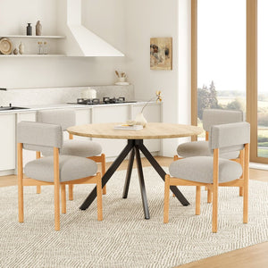 English Elm Modern Linen Upholstered Dining Chair Set Solid Wood Cross Base Removable Back Light Gray T3623P465995