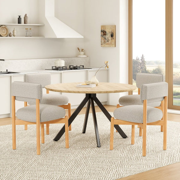 English Elm Modern Linen Upholstered Dining Chair Set Solid Wood Cross Base Removable Back Light Gray T3623P465995