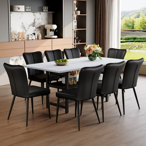 English Elm Table And Chair Set - Modern 71" White Grain Dining Table With Storage & 8 Stylish Black Pu Chairs W1151S04269-GIGA