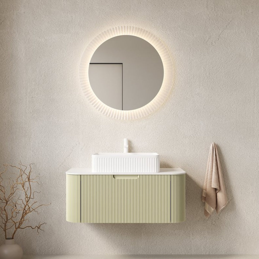 English Elm Dina Floating Bathroom Vanity Sintered Stone Top Glass Basin Striped Plywood Cabinet W2615S00566