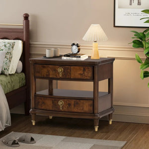 English Elm Contemporary Art Deco Nightstand with Hidden Jewelry Drawer Usb Port Acrylic Legs B2741P433339