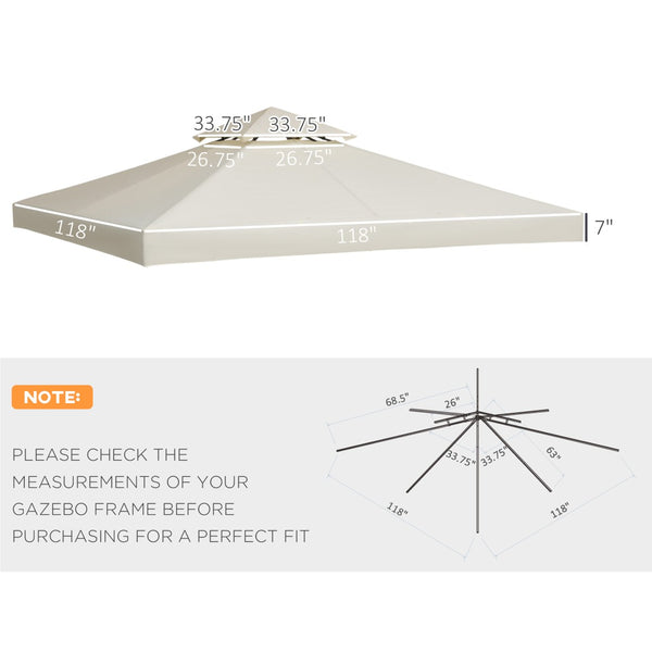 English Elm Outsunny Two Tier Vented Gazebo Replacement Canopy Uv Resistant Polyester Cover Cream W2225P174269