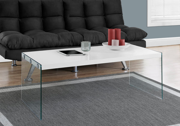 English Elm Coffee Modern 44" Rectangular Coffee Table with Glossy White MDF Top and Clear Tempered Glass Sides B2710P219248