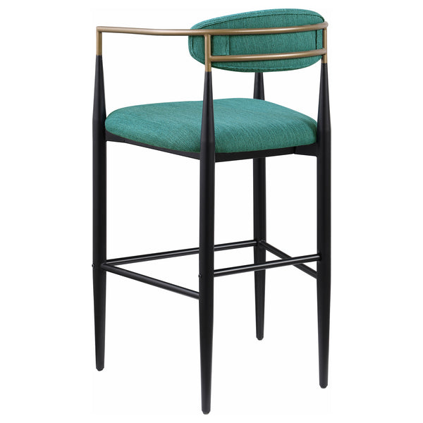 English Elm Renfroe Mid-Century Fabric Upholstered Bar Stool Set of 2 with Padded Back, Footrest and Black Base Green B062P299975