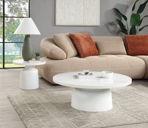 English Elm Zaid Round Engineered Marble Top End Table with Glossy White Pedestal Base B2726S00082