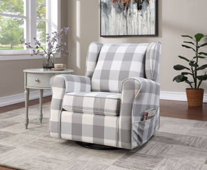 English Elm Patli Gray & White Fabric Glider Chair with Swivel, Pocketed Armrest, Soft Upholstery Comfort B2726P242561