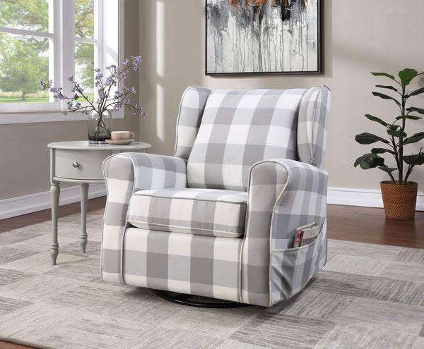 English Elm Patli Gray & White Fabric Glider Chair with Swivel, Pocketed Armrest, Soft Upholstery Comfort B2726P242561