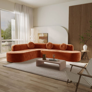 English Elm 122'' Curved L-shaped Sectional Sofa Chenille Upholstery Pocket Spring Living Room Seating Orange N760S0000049G