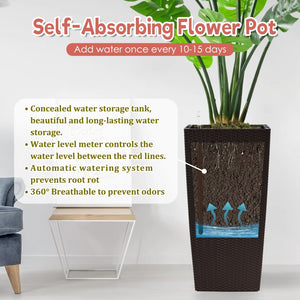 English Elm 30 Inch Faux Rattan Tall Planter Self Watering Indoor Outdoor Patio Garden Pot W3213P311470