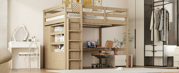 English Elm Wood Full Loft Bed with Integrated Wardrobe Desk Shelving and Drawers for Teen Rooms Walnut GX000466AAD-1