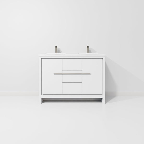 English Elm White Double Bath Vanity With Quartz Top, Gun Metal Faucet & Ample Storage For Modern Bathrooms B2731P259421-GIGA