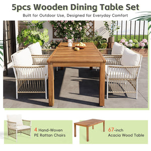 English Elm Topmax Outdoor Acacia Wood Dining Set with Wicker Arm Chairs for Patio Garden SP100032AAN