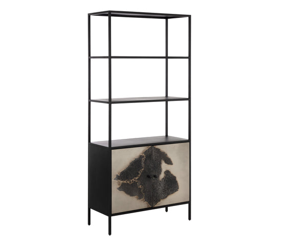 Sunpan Arlington Bookcase - Unique Patina Finish with Black Iron Frame, Artisan Crafted, Bold Statement Piece
