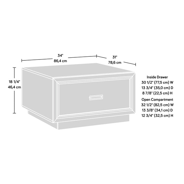 English Elm Coffee Table with Spacious Drawer and Open Shelf, Engineered Wood, Rustic-Modern Farmhouse Charm, Sturdy Design Medium grey B356P354461