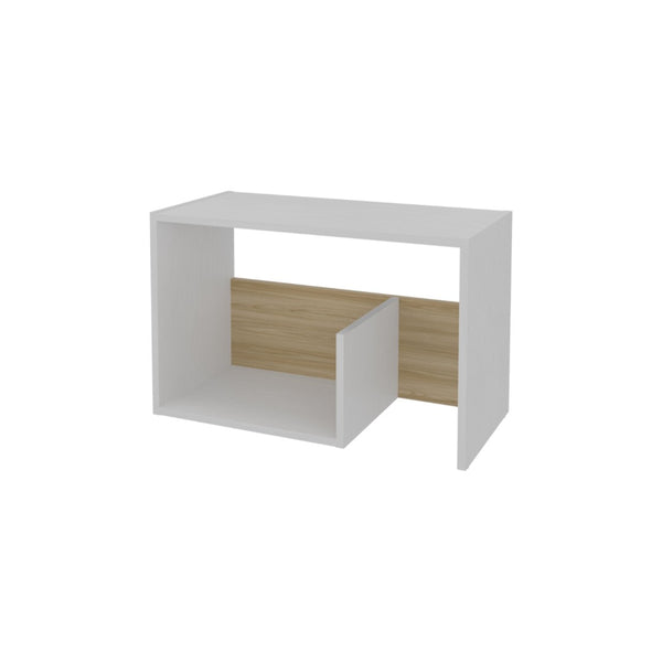 English Elm Vega Modern Side Table With Open Shelving, Stylish White And Light Oak Finish For Small Spaces B128P287507-GIGA
