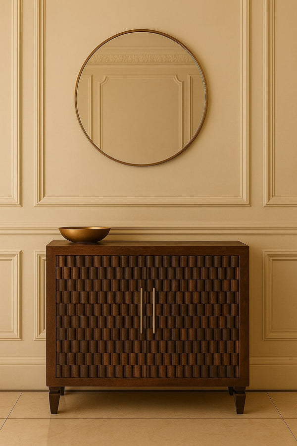 English Elm Solid Wood Vesta Textured Sideboard - Artisan-Crafted 3D Design With Elegant Storage & Warm Finish B182P372133-GIGA