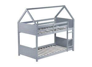 English Elm Twin House-Style Floor Bunk Bed With Safety Guardrails, Durable Rubberwood, And Fun Grey Finish W504P314947-GIGA