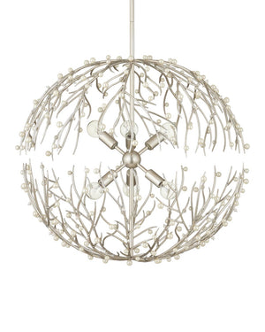 Currey & Company Shinju Pearl Orb Chandelier - Elegant Silver Leaf Design With Fresh-water Pearls & Adjustable Height Silver Pearl ,Wrought Iron 9000-1291-currey-company