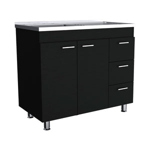 English Elm Napoles Utility Sink Cabinet Stainless Steel Top Smokey Oak Laundry Storage B200S00401