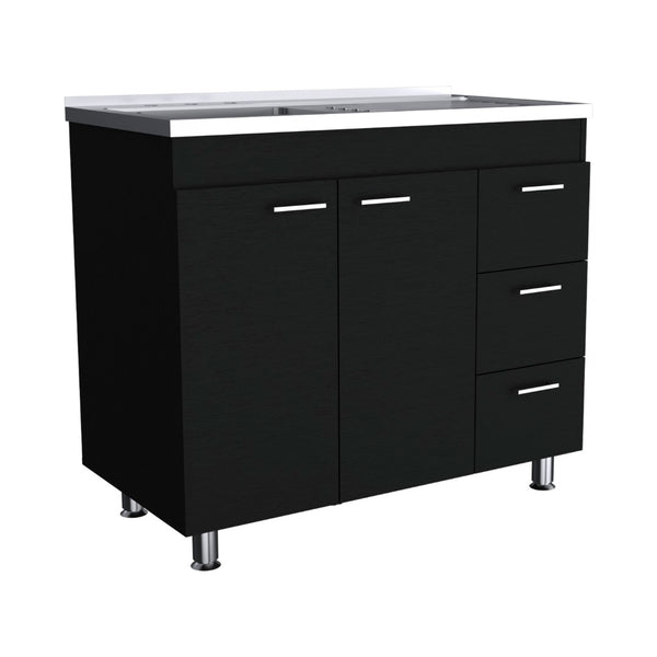 English Elm Napoles Utility Sink Cabinet Stainless Steel Top Smokey Oak Laundry Storage B200S00401