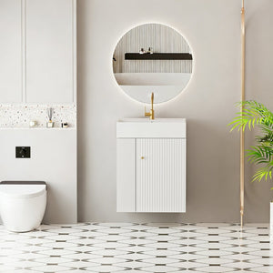 English Elm 21.6" Floating Bathroom Vanity White Wood Ceramic Sink Soft Close Cabinet Storage W1573S00090