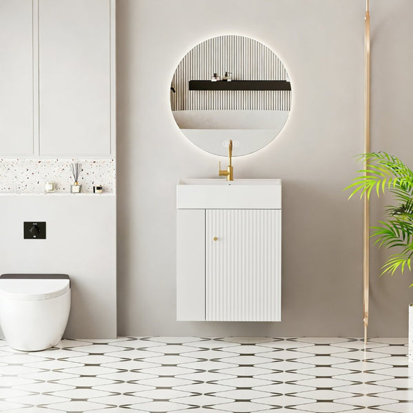 English Elm 21.6" Floating Bathroom Vanity White Wood Ceramic Sink Soft Close Cabinet Storage W1573S00090