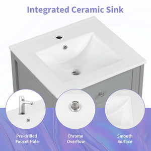 English Elm 20" Bathroom Vanity with Ceramic Sink, MDF Construction, Soft-Closing Door, Storage Rack & Shelf Grey N725P218017E