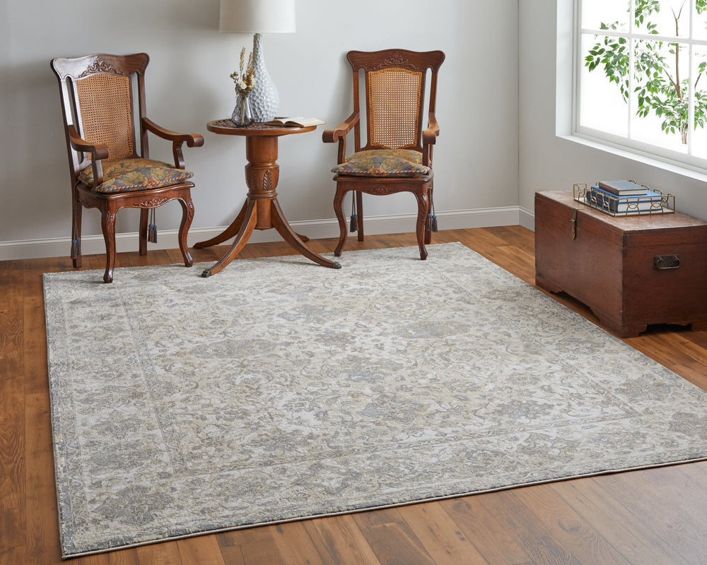 Feizy Rugs Celene Vintage Inspired Floral Rug – Traditional Elegance With Hand-knotted Look, Power Loomed Ivory,Tan,Gray Viscose,Polyester Cel39l0fbgegryj00