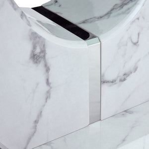 English Elm Table Modern Marble Pattern Dining Set - 71"X35.4" Glass Table With 6 Elegant White Pu Chairs W1151S02114-GIGA