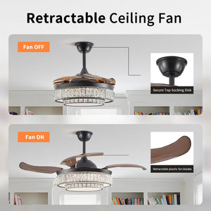 English Elm 48" Retractable Blade Crystal Led Ceiling Fan with Remote for Bedroom Dining Kitchen W2312P415980
