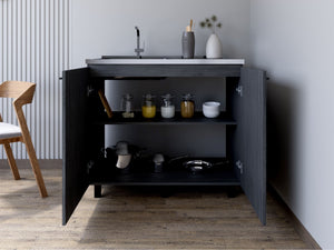 English Elm Utility Sink Cabinet Stainless Steel Basin Freestanding Farmhouse Storage Unit B092S00174